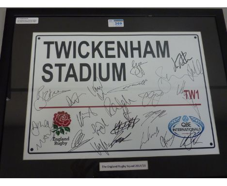 Sporting Memorabilia - Twickenham Stadium sign signed by members of the England Rugby Squad (2014/15) framed 43cm x 55cm 