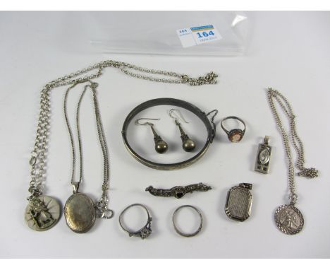 Hallmarked silver hinged bangle, necklaces, lockets and other jewellery