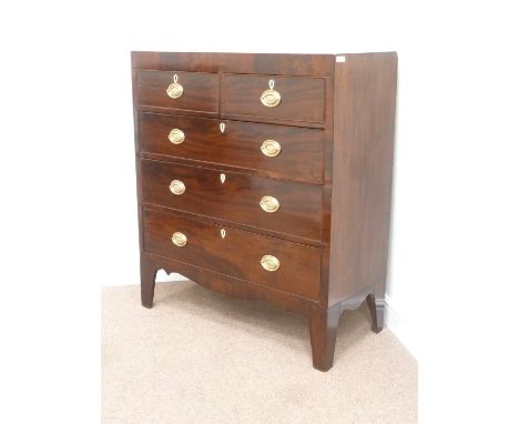 Early 19th century mahogany chest fitted with two short and three long drawers on bracket feet, W102cm x H116cm