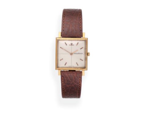 An 18ct Gold Square Shaped Wristwatch, signed Jaeger LeCoultre, circa 1965, lever movement signed and numbered 585323, silver