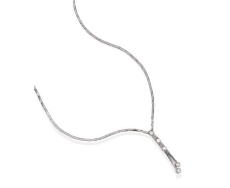 A Diamond Necklace, of semi-rigid form, with triangular design, a forked drop suspended centrally, with five round brilliant 