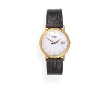 An 18ct Gold Calendar Centre Seconds Wristwatch, signed Tissot, ref: T71.3.429.11, circa 2008, quartz movement, white dial wi