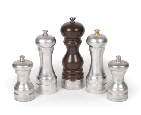 Two Pairs of Elizabeth II Silver Salt and Pepper Grinders, by Whitehill Silver and Plate Co., and maker's mark TF, Birmingham