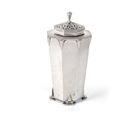 A George V Silver Caster, by Charles S. Green and Co., Birmingham, 1934, in the Art Deco style tapering octagonal and with pi