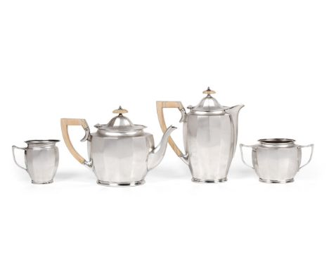 A Four-Piece George V Silver Tea-Service, by Lee and Wigfield, Sheffield, 1931 and 1932, each piece in the Art Deco taste wit