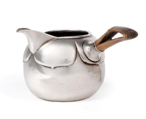 A Chinese Silver Saucepan, marked with Chinese character mark, early 20th century, baluster and with beak spout and applied w