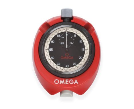 A Single Push Chronograph Stop Watch, signed Omega, circa 1968, lever movement, black dial with a inner 60 seconds track, out