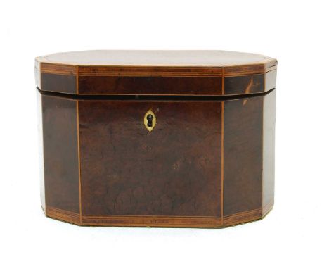 An 18th century yew wood tea caddy, 12.5cm high,19.5cm wideCondition report: See additional images.Chips, small splits and in