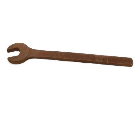 A large cast iron railway spanner, with oxidised patination, stamped marks, length 67cm