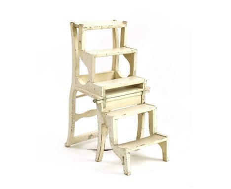 A late 19th century white painted metamorphic chair/library steps, 93cm high, 50cm wideCondition report: This item is solid, 