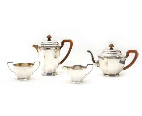 A George VI silver four piece tea set, of octagonal design by Adie Bros Ltd, Birmingham 1947, 47ozt (4)Condition report: Tea 