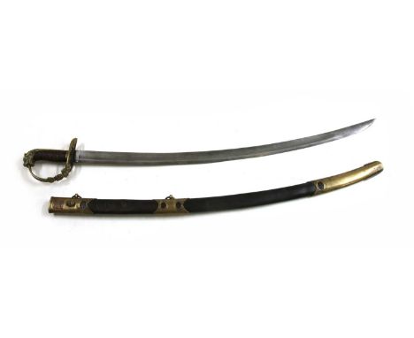 An officer's sword, 1803 pattern style, reproduction, with crowned cipher, lion's head pommel and wire bound grip, with appli