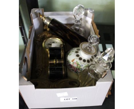 An Art Nouveau mantle clock, pair of Opera Glasses and various scent bottles&nbsp;