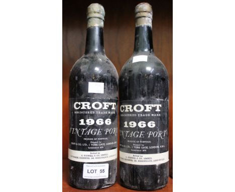 Croft Vintage Port, 1966, 2 bottles Condition: Both well down the shoulder, nearly to top of bottle cylinder   