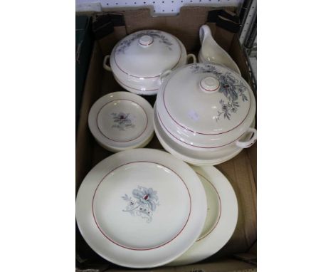 A box containing a selection of Copeland Spode dinner wares including tureens