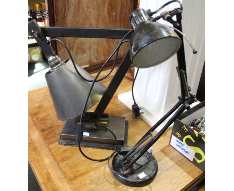 A vintage black anglepoise style desk lamp with a modern other example