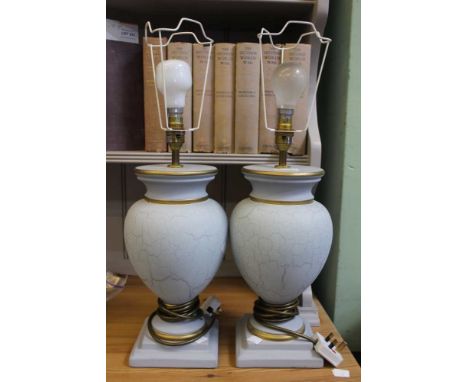 A pair of modern ceramic duck egg blue & gilt table lamp bases Extra info: both in good condition, 33cm high to the top of th