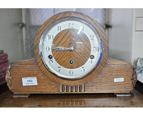 OAK ART DECO SHAPED MANTLE CLOCK     