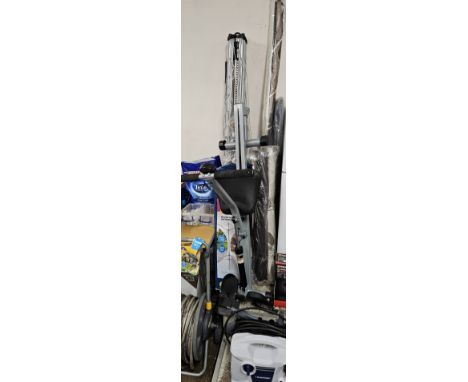 EXERCISE MACHINE, VARIOUS MINKY ROTARY AIRERS, GARDEN HOSE AND REEL, VARIOUS BLINDS ETC