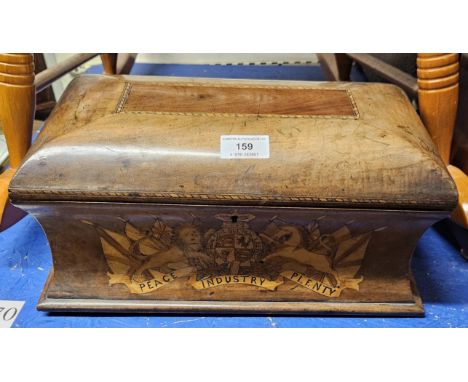 MAHOGANY INLAID 3 DIVISION TEA CADDY, PEACE INDUSTRY PLENTY