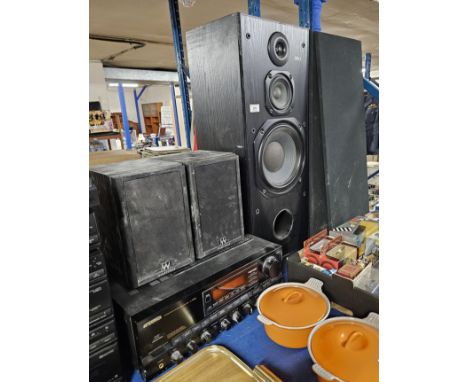 SANSUI AV AMPLIFIER, AV7000, WHARFEDALE SPEAKERS, PAIR OF LARGE WHARFEDALE CRS9 FLOOR SPEAKERS