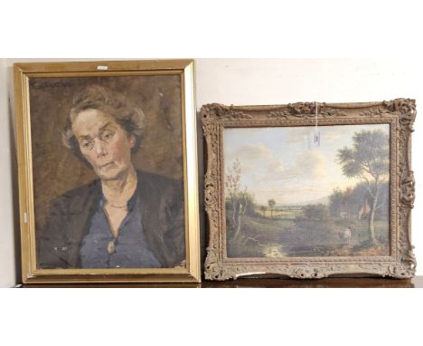 FRAMED OIL ON CANVAS PORTRAIT SCENE BY TOM KEATING, FRAMED OIL ON CANVAS COUNTRY LANDSCAPE SCENE BY P. NASMYTH