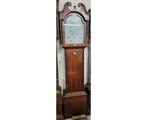 OAK FACED HAND PAINTED GRANDFATHER CLOCK BY JOHN THOMSON LESLIE     