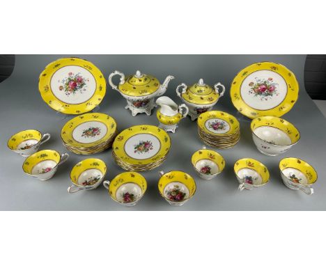 A VICTORIAN STAFFORDSHIRE TEA SET,Yellow ground decorated with floral sprays. Comprising a tea pot, sugar bowl, milk jug, two