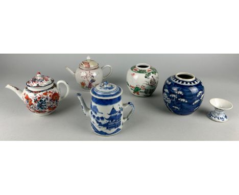 A COLLECTION OF CHINESE TEA POTS AND GINGER JARS (6) To include one Chinese Prunus ginger jar, 19th century. 