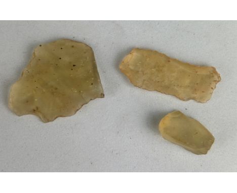 NEOLITHIC SCRAPING TOOLS IN DESERT GLASS TEKTITE,From the Tenerean Culture, tool was worked circa 5,000 years ago. Fashioned 
