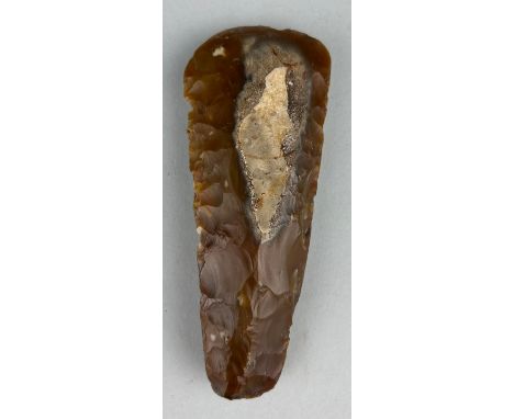 A NEOLITHIC AXE HEAD FROM CAMBRIDGESHIRE,13cm LA large, finely flaked and part polished flint Neolithic axe head from Suffolk