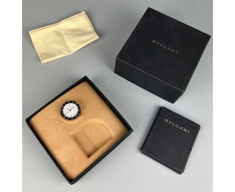 A BVLGARI TRAVEL ALARM CLOCK SWISS MADE, Boxed. 