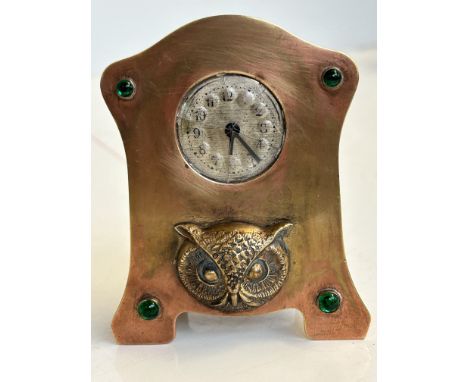 Arts &amp; crafts coper &amp; brass mantle clock - Glass A/F