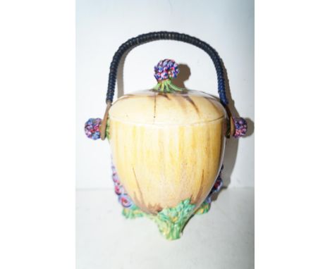 Clarice Cliff Bizarre My Garden Pattern Biscuit Barrel (poor restoration to lid) 