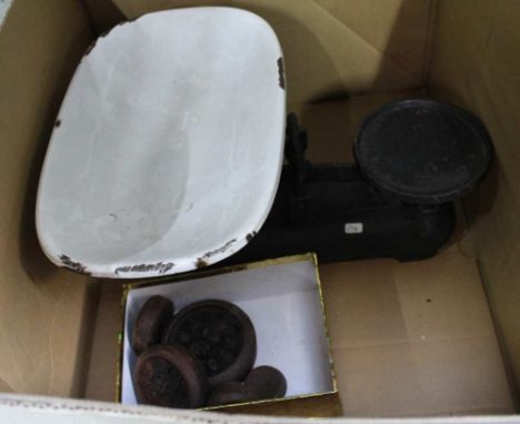 A VINTAGE SET OF PAN SCALES with weights 