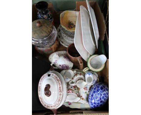 A BOX CONTAINING A SELECTION OF MINIATURE ROYAL WORCESTER JUGS, 19th century Copeland sauce tureen &amp; lid, etc. 