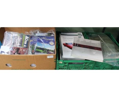 A SHELF CONTAINING A LARGE SELECTION OF VINTAGE VEHICLE AUCTION CATALOGUES and similar printed matter 