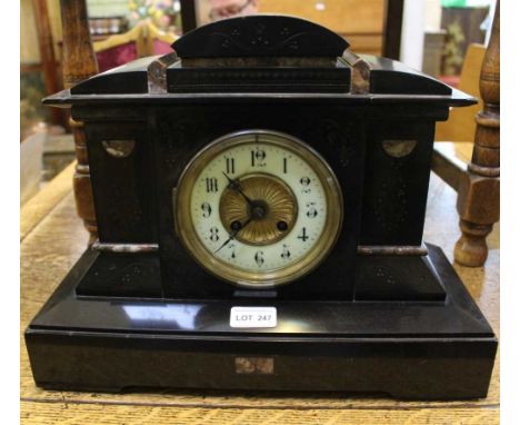 A CARVED SLATE MANTEL CLOCK 