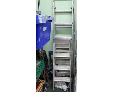 TWO SETS OF ALUMINIUM STEPS together with a selection of hand tools various 
