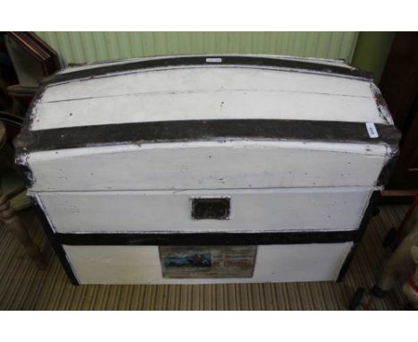 A PART PAINTED DOME TOPPED STEAMER TRUNK 