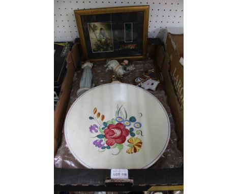 A BOX CONTAINING FIVE PIECES OF BRANDED POTTERY, together with a 'Lord of the Rings' film cell 