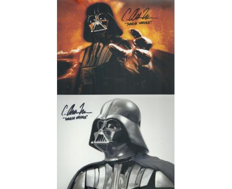 Star Wars collection Darth Vadar five 10 x 8 inch colour photos signed by Vadar body double C Andrew Nelson. Nelson left Luca