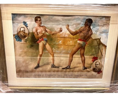 Rare Police Gazette Original Colour Boxing Poster of James Corbett Vs Peter Jackson on May 19th, 1894, By Richard K Fox. Set 