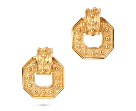 NO RESERVE - YVES SAINT LAURENT, A PAIR OF DOOR KNOCKER CLIP EARRINGS each comprising a clip fitting suspending an octagonal 