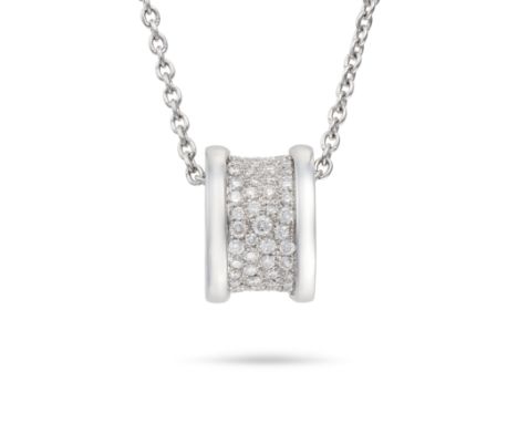 BULGARI, A DIAMOND B ZERO PENDANT NECKLACE the pendant comprising a central section pave set round brilliant cut diamonds, wi