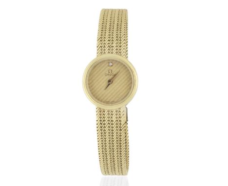 Omega. A lady's 18K gold quartz bracelet watchDate: Circa 1981Movement: 3-jewel Cal.1387 quartz, No.44972142Dial: Two-tone li