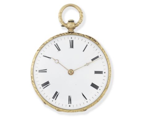 DuBois. A continental gold key wind open face pocket watchDate: Circa 1830Movement: Gilt cylinder, 3-arm balanceDial: White, 