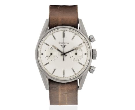 Heuer. A stainless steel manual wind chronograph wristwatch with 'eggshell' dialModel: CarreraReference: 3647SDate: Circa 197