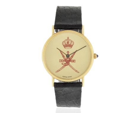 Chopard for Kutchinsky. An 18K gold quartz wristwatch with emblem of OmanReference: 1091Date: Circa 1990Movement: 7-jewel ETA