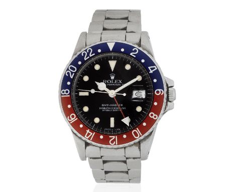 Rolex. A stainless steel automatic calendar bracelet watch with dual time zoneModel: GMT Master 'Pepsi'Reference: 16750Date: 